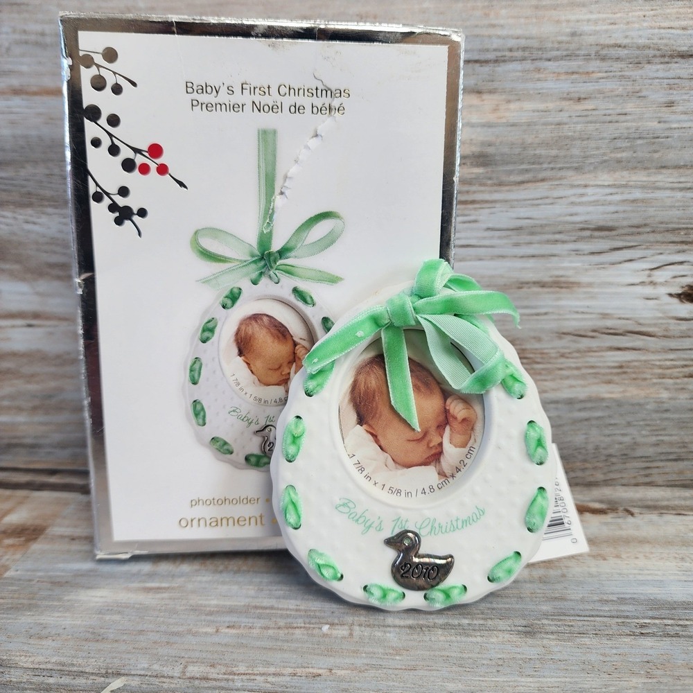 Heirloom Ornament Collection Baby's First Christmas 2010 Photo Holder Green